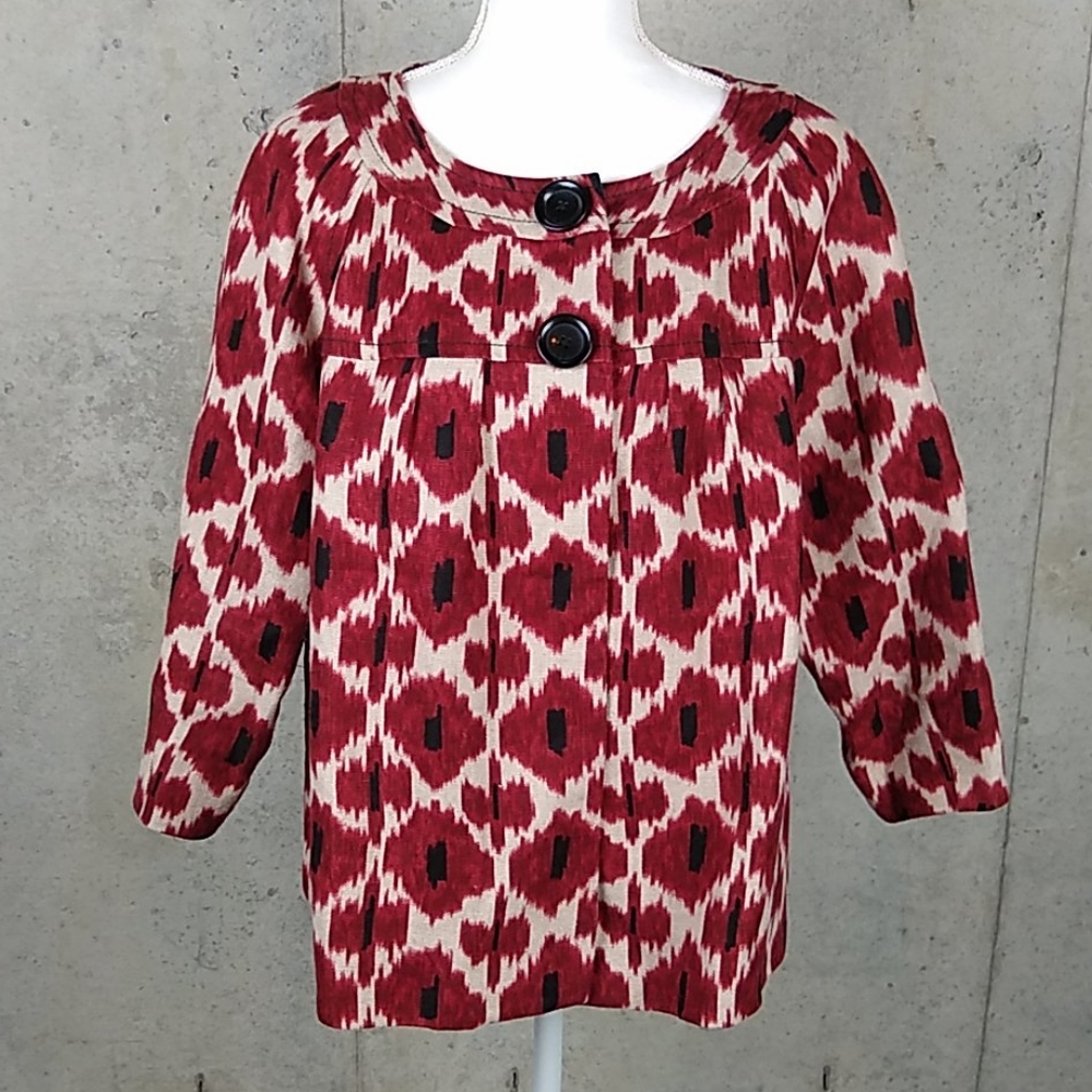 Michael Kors Red Poppy Ikat Linen Jacket Sz 1X